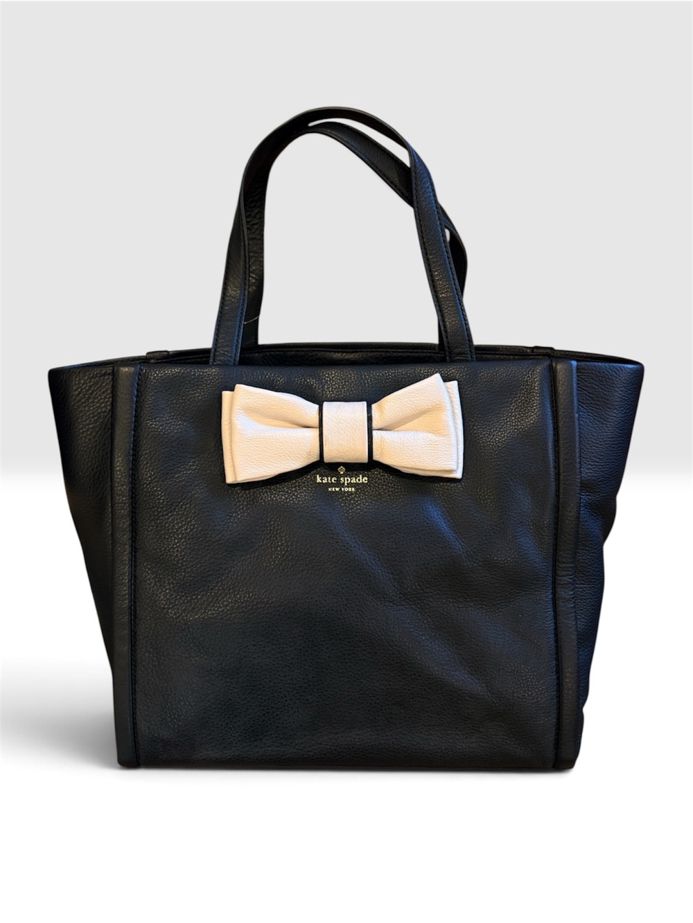 kate spade Shoshanna Murray Street Black Leather Tote with Cream Bow Accent NWT